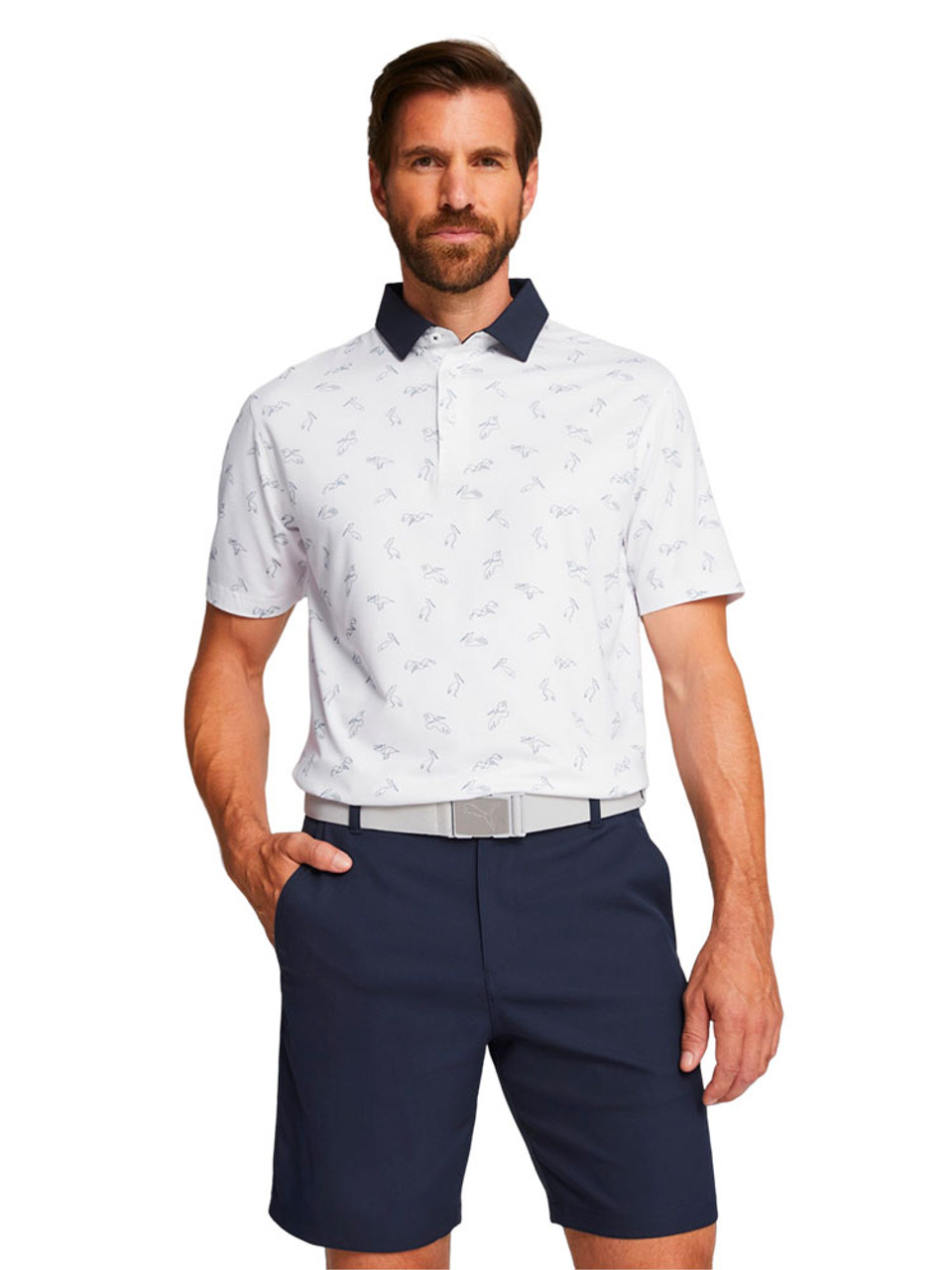 Puma CLOUDSPUN Echo Golf Polo - White Glow/Navy Blazer - Mens